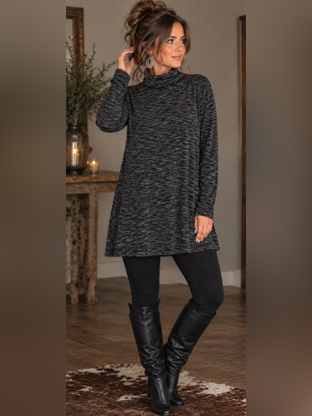 We The Free Charcoal Space-Dye Long Sleeve Turtleneck